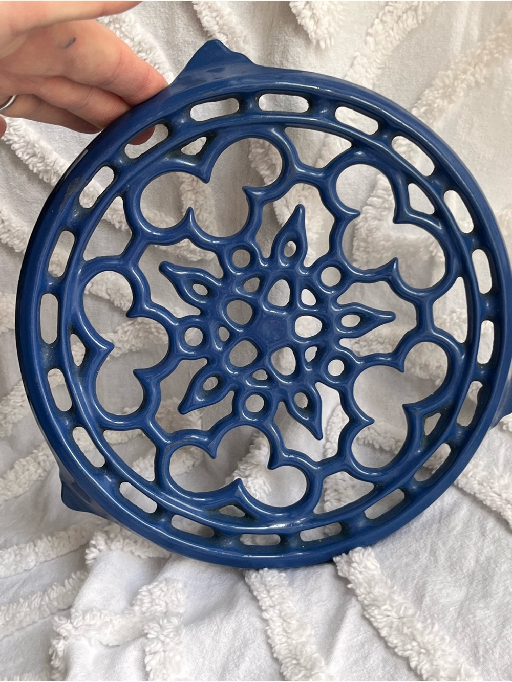 Vintage Cousance/Le Creuset Blue Decorative Cast Iron Trivet